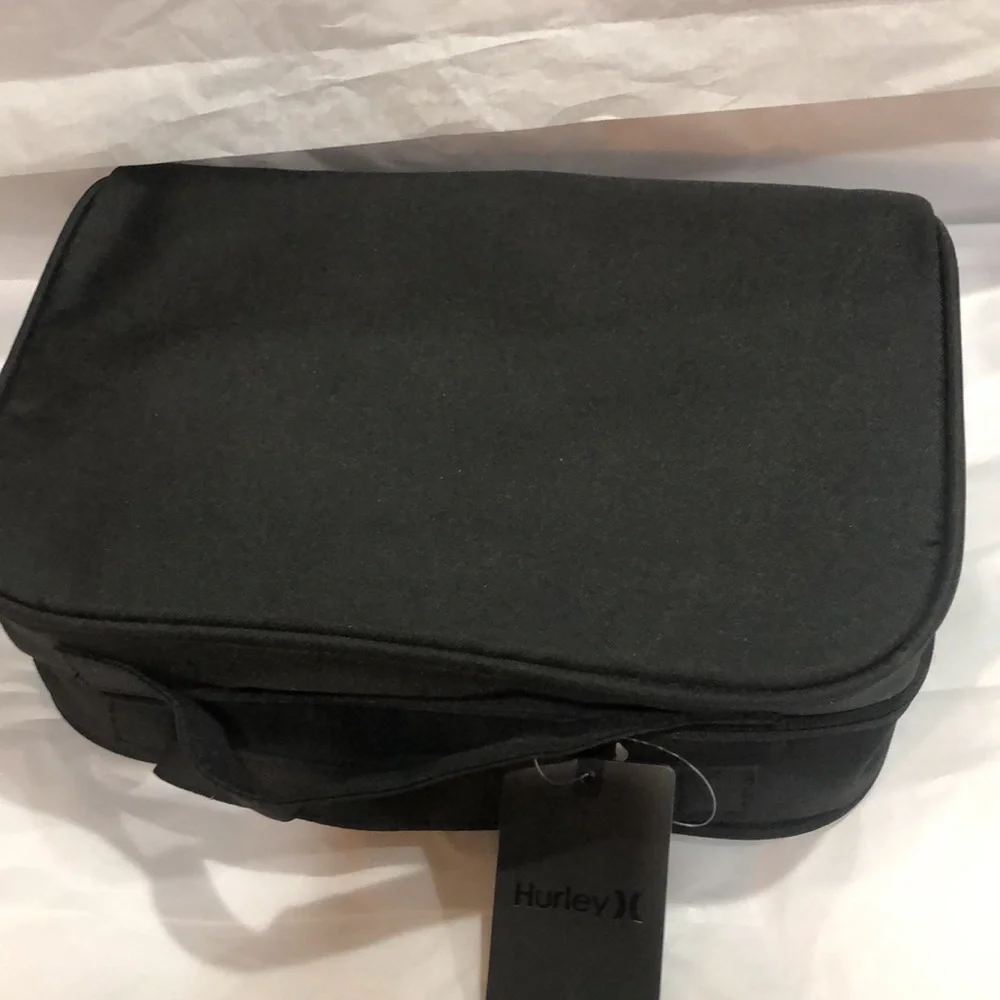 Hurley black large fold over zip‎ around travel beauty makeup case bag new